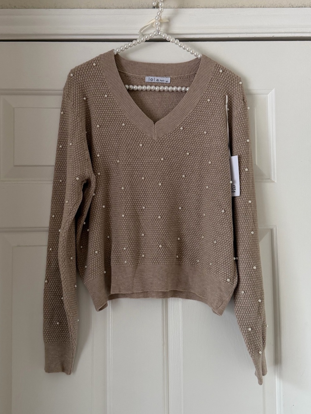 Lola Paris Taupe & Pearl Knit Sweater